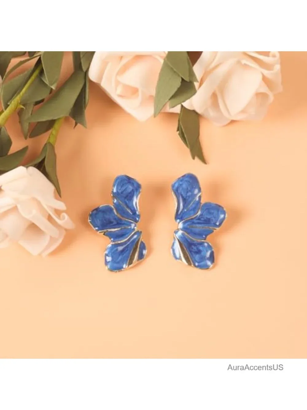 Large Floral Stud Earrings for Women, Alloy & Enamel, Lightweight Everyday